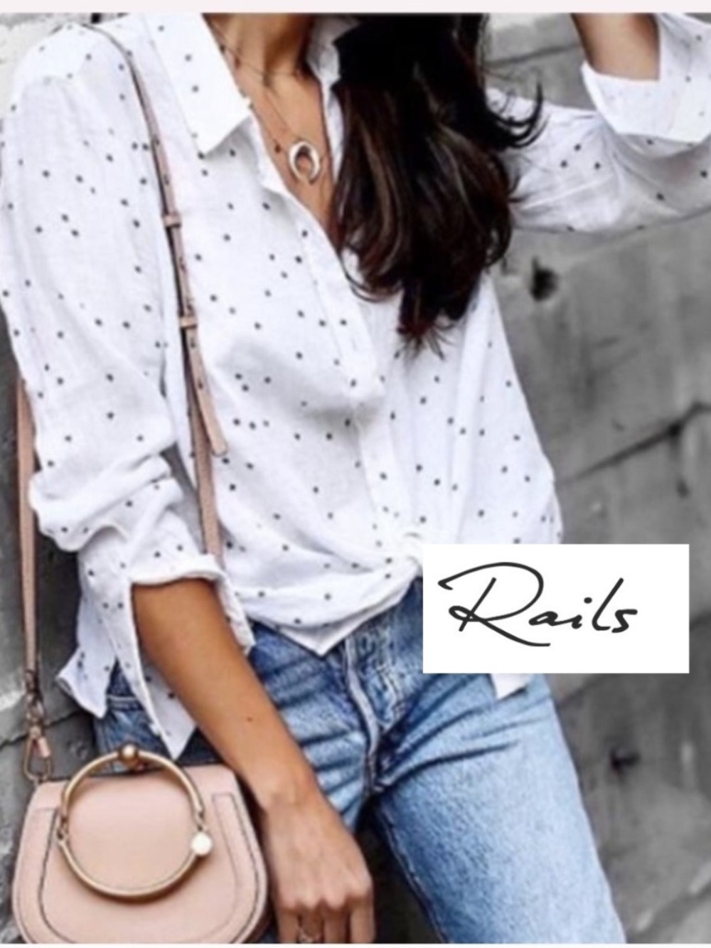 Rails Kathryn ivory/black star pattern blouse, XS, GD1252